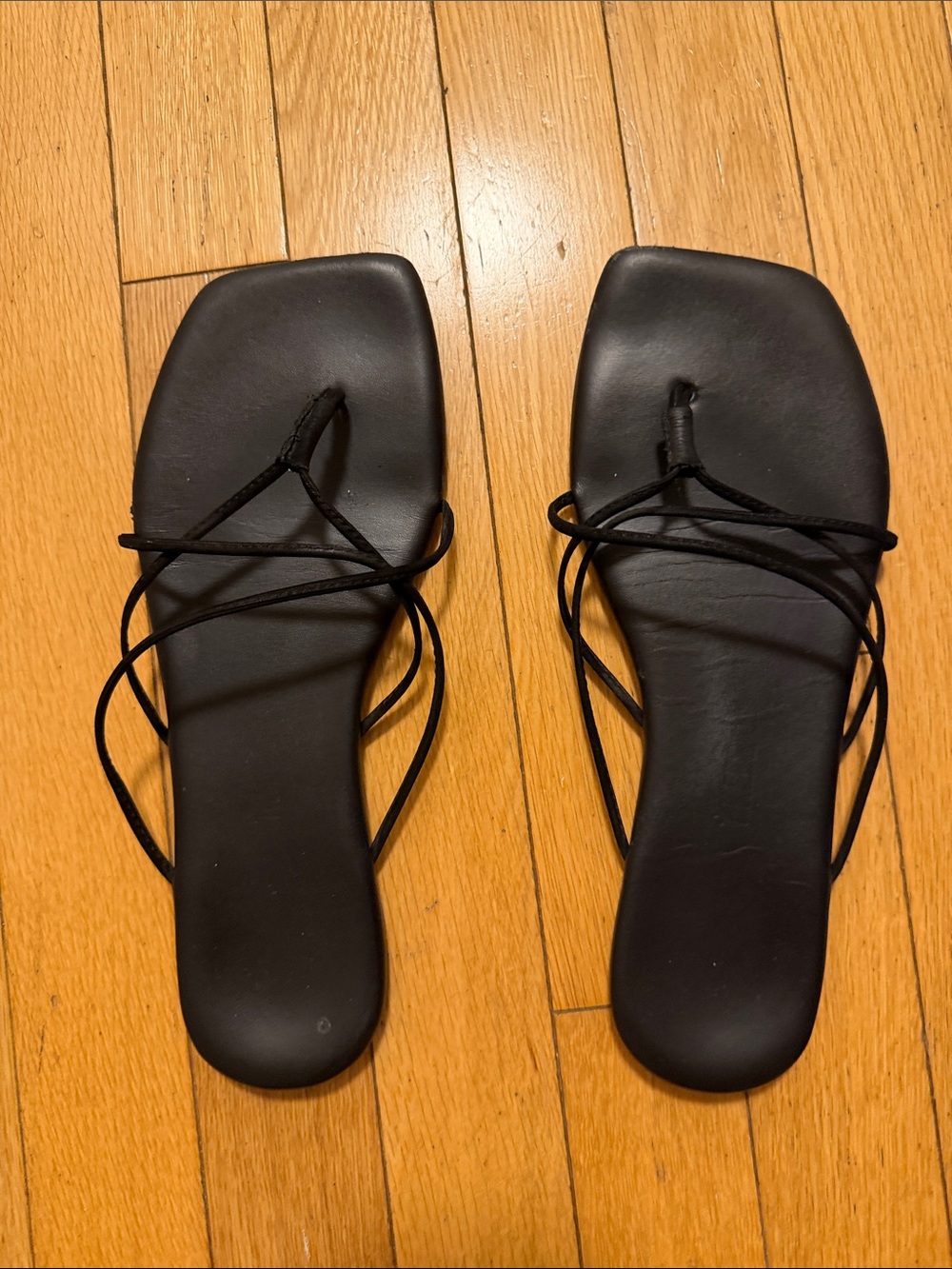 TKEES Black Square Toe Strappy Elle Flat Sandals - Picture 3 of 5